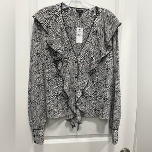 Express Zebra Ruffle Button Down Women’s Large NWT